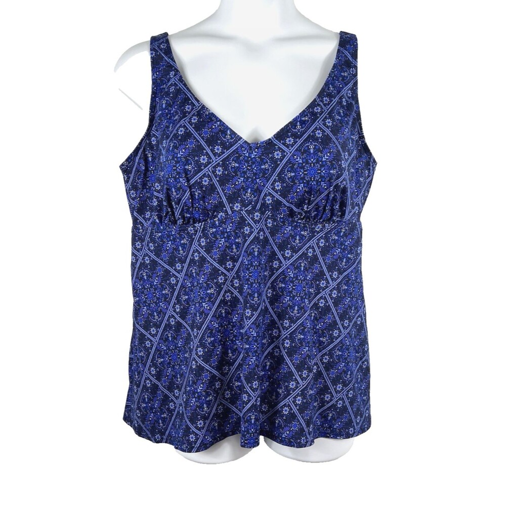 Swimsuits For All Women's Size 22 Blue Floral Tankini Top Only Empire Padded